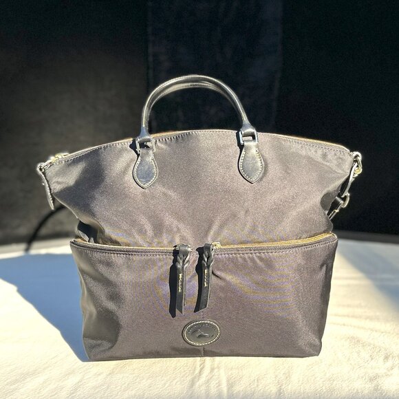 Dooney & Bourke Black Nylon Satchel with Leather Handles And Accents - Picture 1 of 7